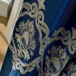 Cortina Nórdica Sencilla Hecha A Medida, Bordada En Azul, Para Sala De Estar Y Estudio.