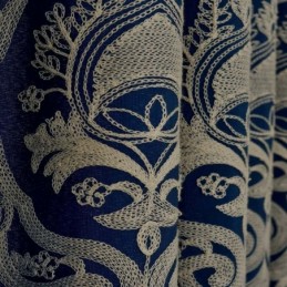 Cortina Nórdica Sencilla Hecha A Medida, Bordada En Azul, Para Sala De Estar Y Estudio.