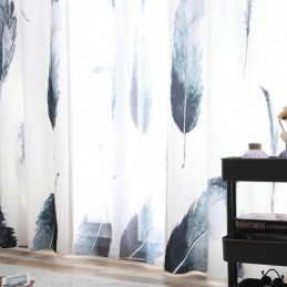 Cortina Minimalista Moderna, Hecha A Medida, Con Impresión Digital 5D, Tratamiento De Ventana Con Plumas Realistas.