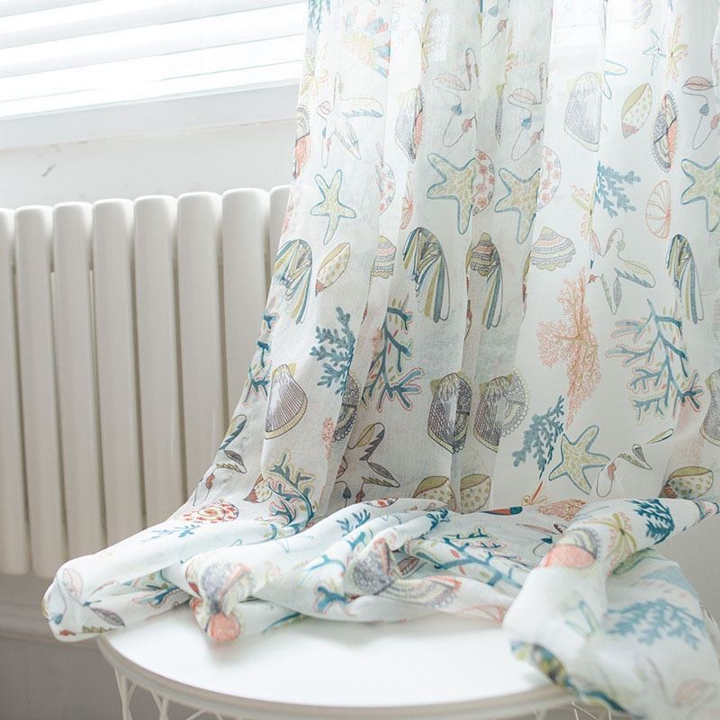 Cortina Transparente De Dibujos Animados Estadounidenses, Hecha A Medida, Con Estampado De Estrellas De Mar Y Conchas, Para Dorm