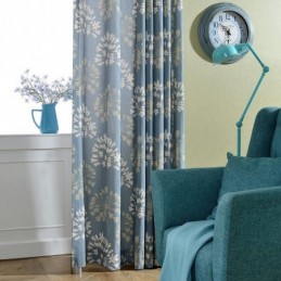 Cortina Japonesa Sencilla Hecha A Medida Con Estampado De Flores Azules