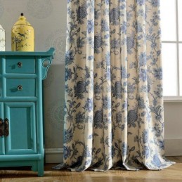 Cortina Japonesa Sencilla Hecha A Medida, Tela Estampada Azul Para Estudio Y Dormitorio.