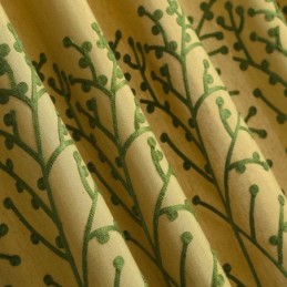 Cortina Antigua Americana Hecha A Medida, Bordada En Amarillo, Tela De Lino Y Algodón Respetuosa Con El Medio Ambiente.