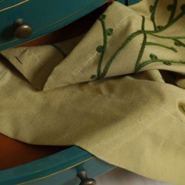 Cortina Antigua Americana Hecha A Medida, Bordada En Amarillo, Tela De Lino Y Algodón Respetuosa Con El Medio Ambiente.