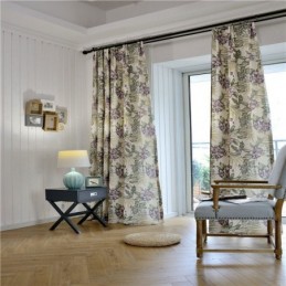 Cortina Rústica Americana Hecha A Medida, Tela Para Dormitorio Con Estampado De Flores Moradas