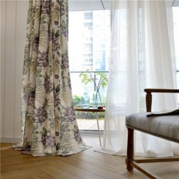 Cortina Rústica Americana Hecha A Medida, Tela Para Dormitorio Con Estampado De Flores Moradas