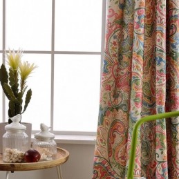 Cortina Antigua Americana Hecha A Medida Con Estampado Floral En Contraste Para Dormitorio