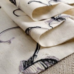 Cortina Americana Sencilla, Hecha A Medida, Con Bordado De Hojas Enrollables En Tinta, Tela De Lino Y Algodón.