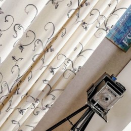 Cortina Americana Sencilla, Hecha A Medida, Con Bordado De Hojas Enrollables En Tinta, Tela De Lino Y Algodón.