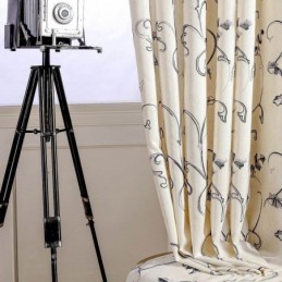 Cortina Americana Sencilla, Hecha A Medida, Con Bordado De Hojas Enrollables En Tinta, Tela De Lino Y Algodón.