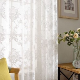 Cortina Transparente Clásica Sencilla, Hecha A Medida, Con Diseño De Flores Europeas, Tela Jacquard Para Sala De Estar Y Dormito