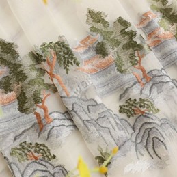 Cortina Transparente De Lujo Hecha A Medida Con Tul Bordado De Montaña Para Sala De Estar Y Dormitorio