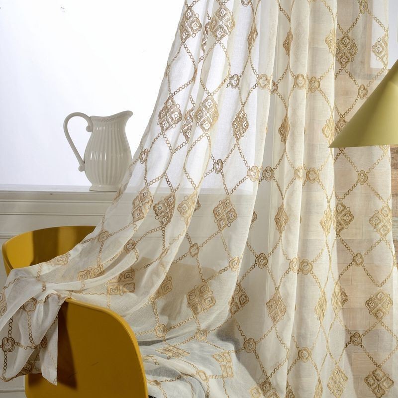 Cortinas Nórdicas Transparentes Con Estampado De Diamantes Para Sala De Estar Y Dormitorio.