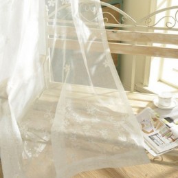 Cortina De Ventana Bordada, Hecha A Medida, Con Estampado Floral De Tul Blanco Para Sala De Estar Y Dormitorio.
