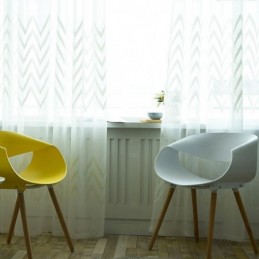 Cortina Bordada Moderna, Hecha A Medida, Con Patrón Geométrico De Ondas, Para Ventana De Balcón.