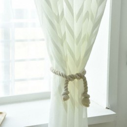 Cortina Bordada Moderna, Hecha A Medida, Con Patrón Geométrico De Ondas, Para Ventana De Balcón.