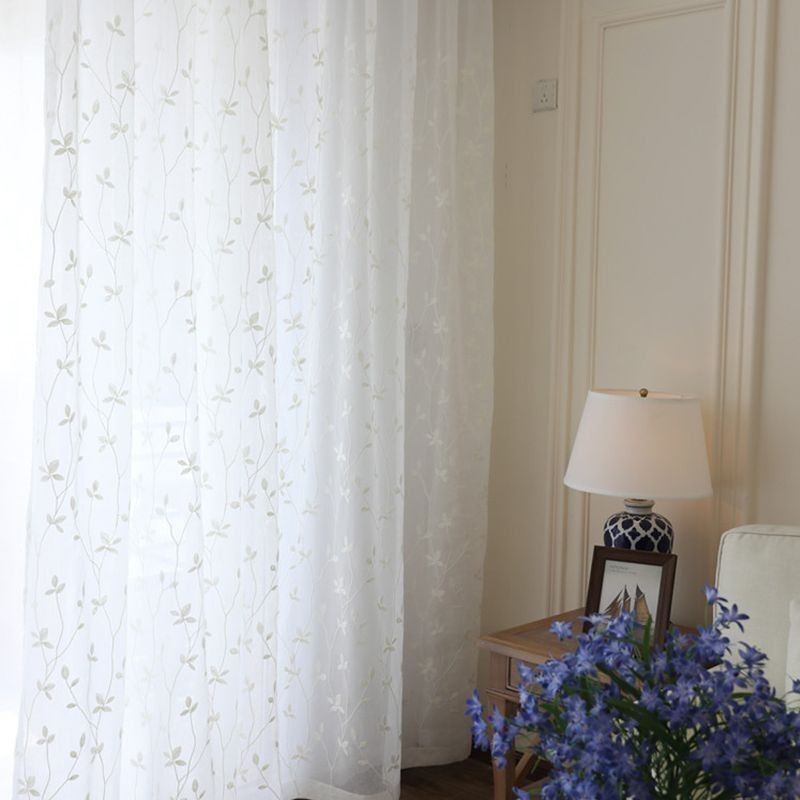 Cortinas De Gasa Blanca Transparente Con Bordado De Enredadera Para Dormitorio