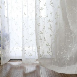 Cortinas De Gasa Blanca Transparente Con Bordado De Enredadera Para Dormitorio