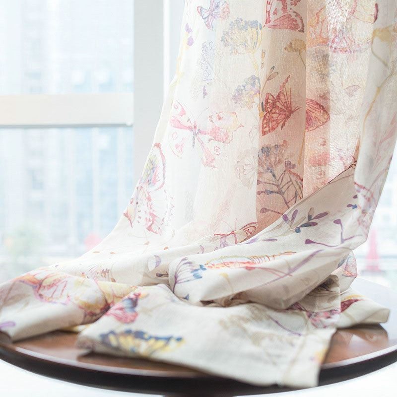 Cortina Translúcida Moderna De Estilo Rural, Hecha A Medida, Con Estampado De Mariposas Para Dormitorio.