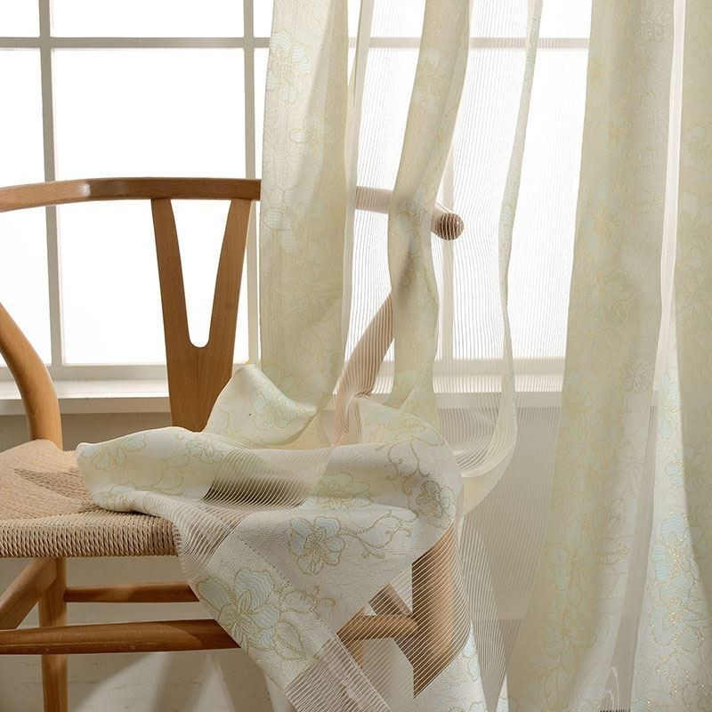 Cortina Transparente Rústica Sencilla, Hecha A Medida, Tela Jacquard Con Estampado De Flor De Durazno Para Dormitorio Y Sala De 