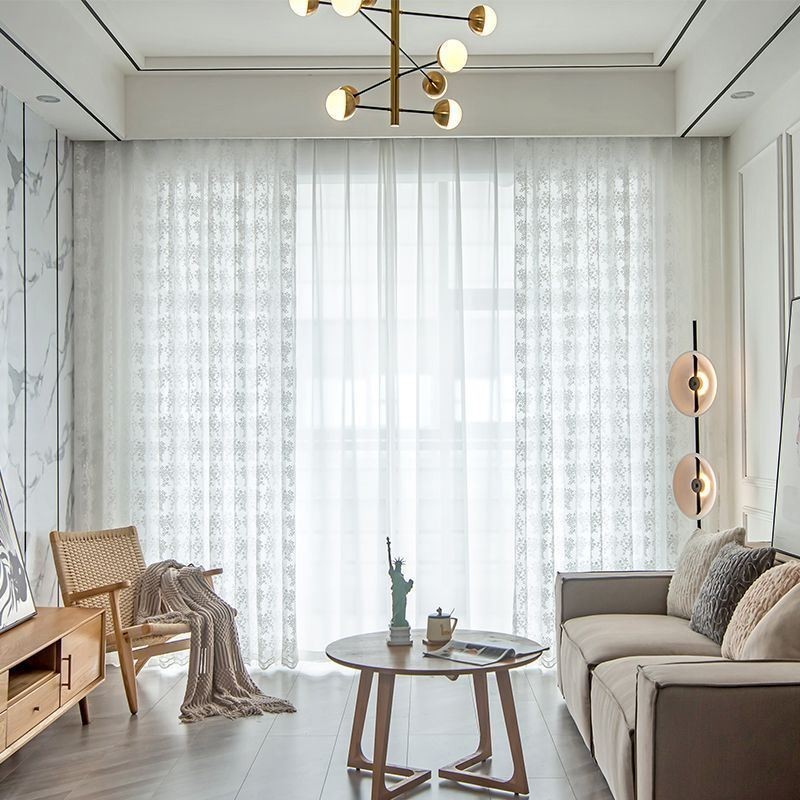 Cortinas Transparentes De Tul Floral, Elegantes Cortinas De Gasa Blanca, Hechas A Medida, Paneles De Persianas Para Sala De Esta