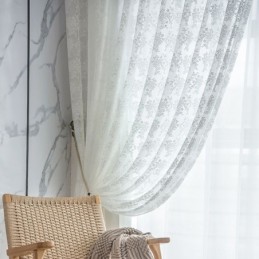 Cortinas Transparentes De Tul Floral, Elegantes Cortinas De Gasa Blanca, Hechas A Medida, Paneles De Persianas Para Sala De Esta