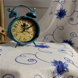 Cortina Americana Sencilla, Hecha A Medida, Con Bordado Azul, Aislante, De Suave Algodón Y Lino.