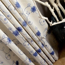 Cortina Americana Sencilla, Hecha A Medida, Con Bordado Azul, Aislante, De Suave Algodón Y Lino.