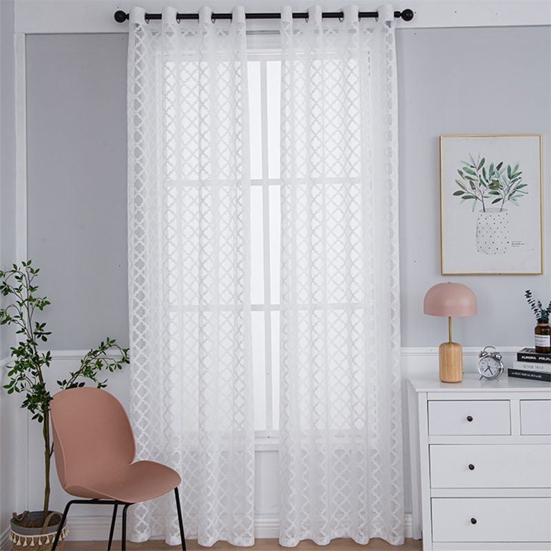 Cortinas Blancas Transparentes Con Diseño De Diamantes Para Sala De Estar Y Dormitorio.