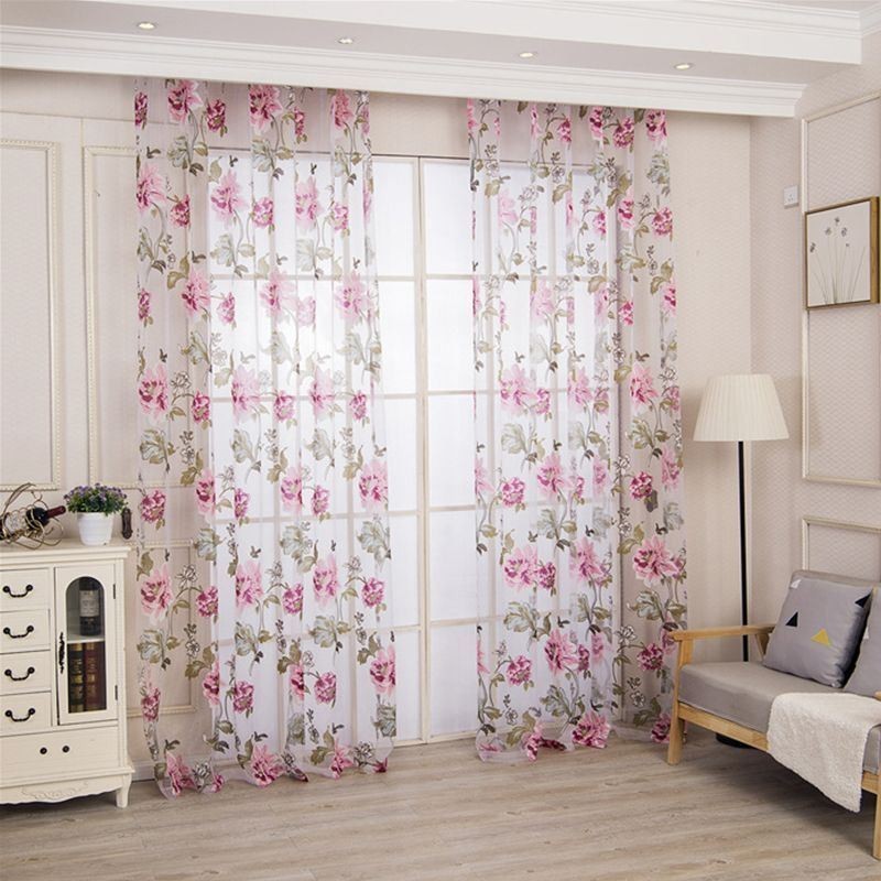 Cortina Transparente Europea Hecha A Medida, Cortina Rústica De Tul Con Flores Para Sala De Estar Y Dormitorio