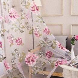 Cortina Transparente Europea Hecha A Medida, Cortina Rústica De Tul Con Flores Para Sala De Estar Y Dormitorio