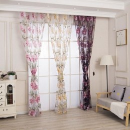 Cortina Transparente Europea Hecha A Medida, Cortina Rústica De Tul Con Flores Para Sala De Estar Y Dormitorio