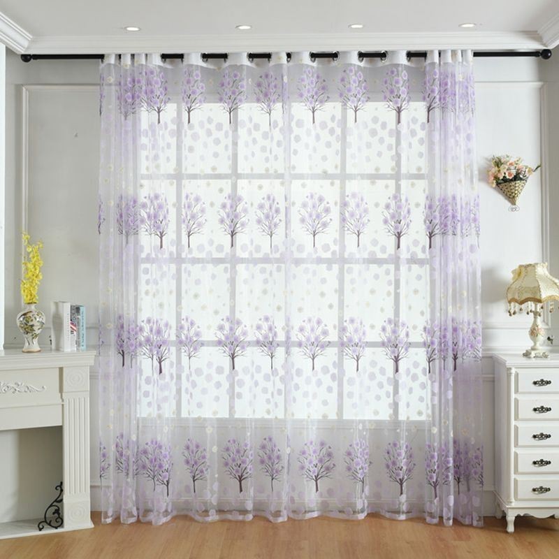 Cortinas Modernas Transparentes De Tul Floral Para Sala De Estar