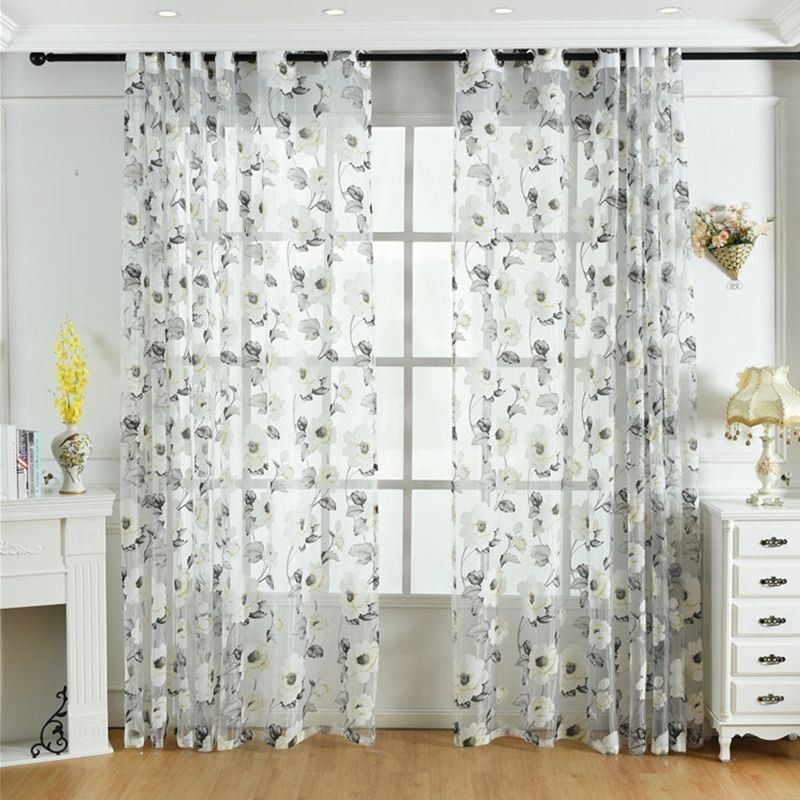 Cortina Transparente Europea Hecha A Medida, Cortina Rústica De Tul Con Flores Para Sala De Estar Y Dormitorio