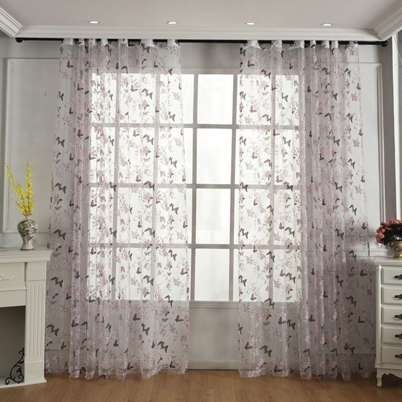 Cortinas De Tul Con Estampado De Flores Y Mariposas, Decoración Para Ventanas, Cortinas De Gasa, Hechas A Medida
