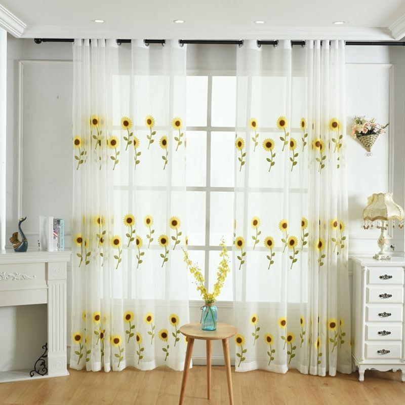 Cortina Transparente Europea Hecha A Medida, Cortina Rústica De Tul Con Flores Para Sala De Estar Y Dormitorio