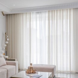 Cortinas Modernas De Tul Blanco Con Diseño Geométrico, Hechas A Medida Para Sala De Estar.