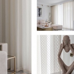 Cortinas Modernas De Tul Blanco Con Diseño Geométrico, Hechas A Medida Para Sala De Estar.
