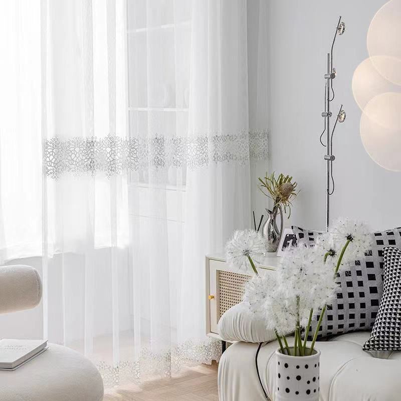 Cortinas Geométricas Transparentes Con Bordado Moderno De Tul Para Sala De Estar