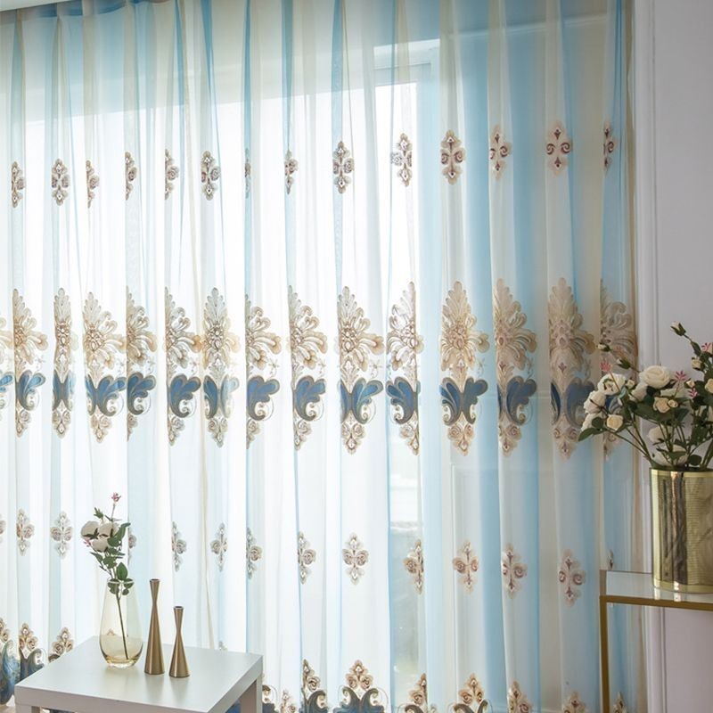 Cortinas Transparentes De Lujo Con Bordado Floral, Semi Voile, Hechas A Medida Para Dormitorio.