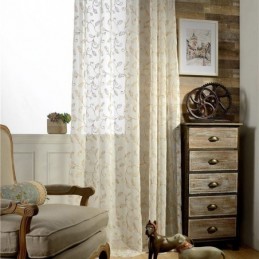 Cortina De Tul Con Hojas Bordadas, Hecha A Medida, Moderna, De Gasa Voile