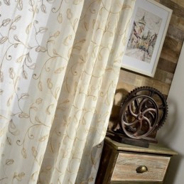 Cortina De Tul Con Hojas Bordadas, Hecha A Medida, Moderna, De Gasa Voile