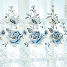 Cortina De Tul De Lujo Hecha A Medida, Cortina Floral Bordada De Gasa Para Sala De Estar