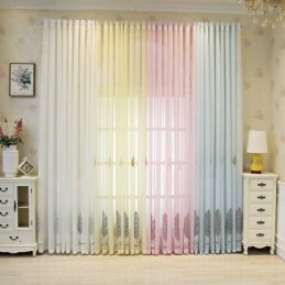 Cortinas Decorativas De Tul Con Hojas Bordadas Para Dormitorio