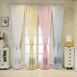 Cortinas Decorativas De Tul Con Hojas Bordadas Para Dormitorio