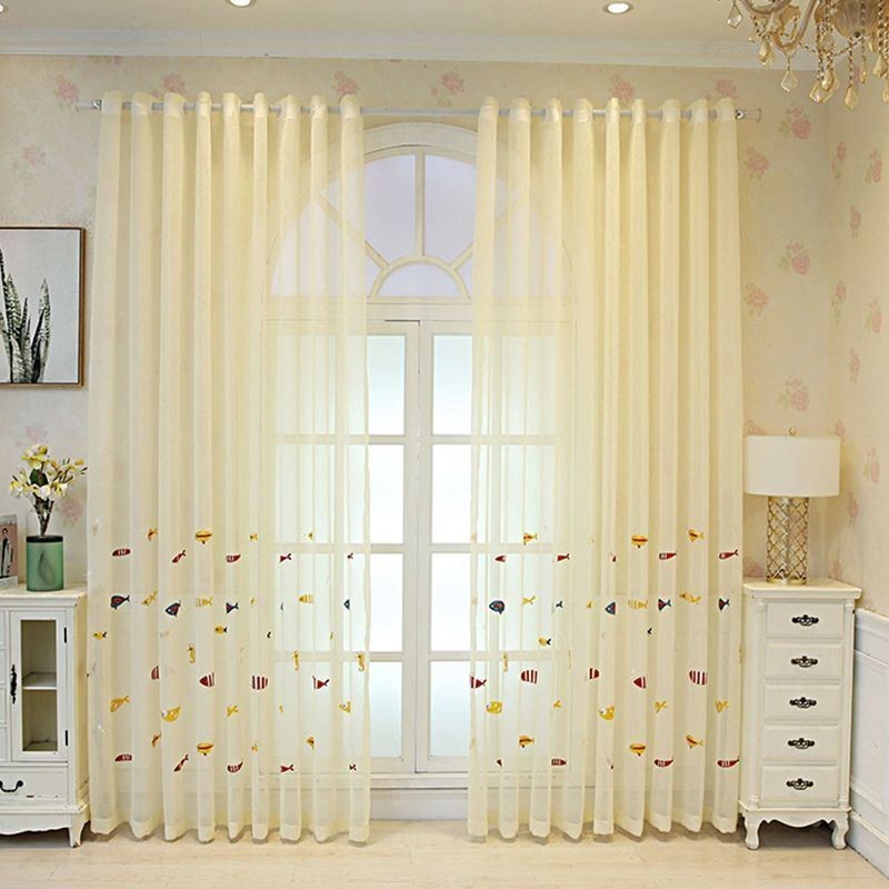 Cortina Transparente Decorativa Con Bordado De Peces Para Ventana, Hecha A Medida Para Sala De Estar
