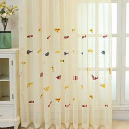 Cortina Transparente Decorativa Con Bordado De Peces Para Ventana, Hecha A Medida Para Sala De Estar