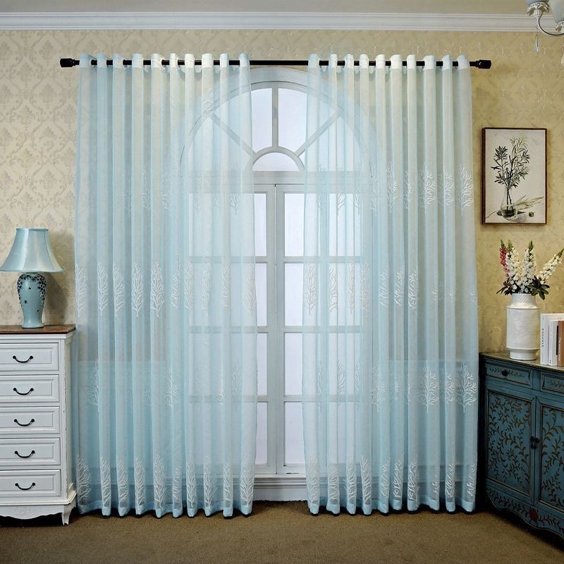 Cortina Transparente Bordada Con Estampado De Plantas Decorativas Para Ventana, Hecha A Medida Para Sala De Estar