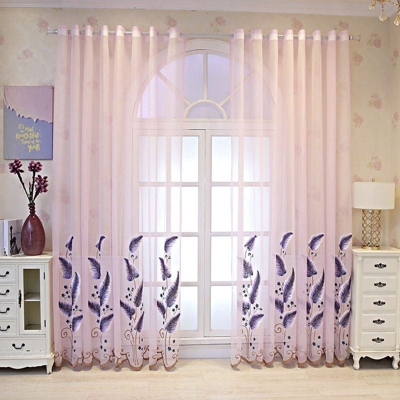 Cortina Transparente Decorativa Con Bordado De Hojas Para Ventana, Hecha A Medida Para Sala De Estar