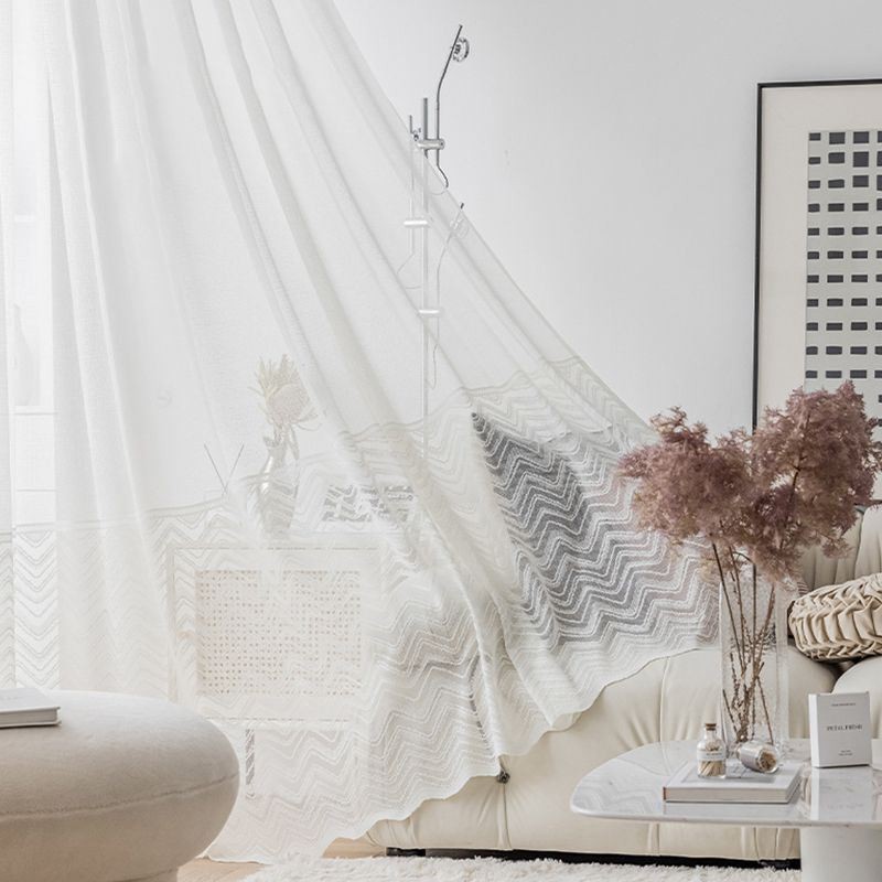 Cortina Bordada Blanca Con Diseño De Ondas Geométricas Modernas Para Ventana De Balcón, Hecha A Medida